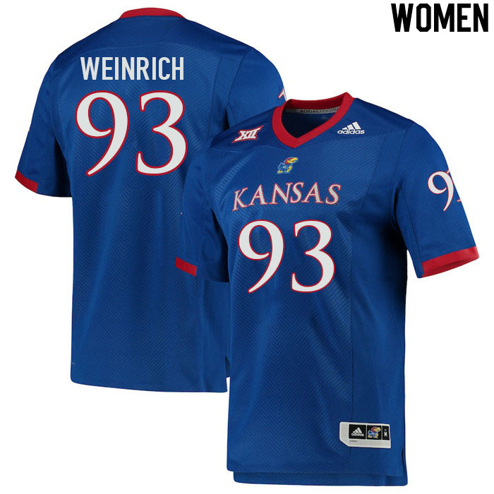 Women #93 Charlie Weinrich Kansas Jayhawks College Football Jerseys Stitched Sale-Royal